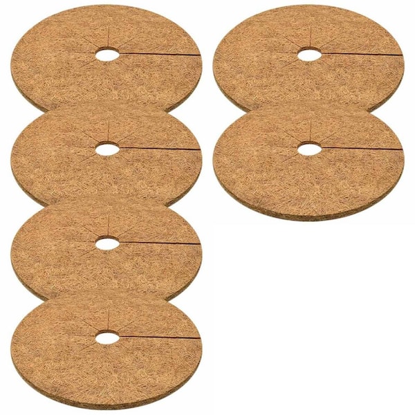 24 in. Natural Coconut Fiber Mulch Ring, Weed Barrier Protector Mat Kit with Edging for Indoor Outdoor Trees (6-Pack)