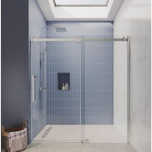 SI Series 62"-66" W x75 H Contemporary Frameless Single Sliding Shower Doors 3/8" Tempered Glass in Brushed Nickel