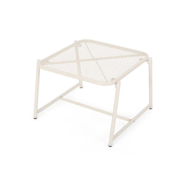 Noble House Gobi Matte White Rectangular Iron Patio Outdoor Side Table