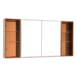 60 in. W x 30 in. H Large Rectangular Gold Aluminum LED Anti fog Recessed or Surface Mount Medicine Cabinet with Mirror