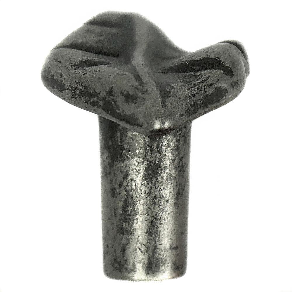 Antique Pewter Leaf-Shaped Cabinet Knob with Mounting Hardware