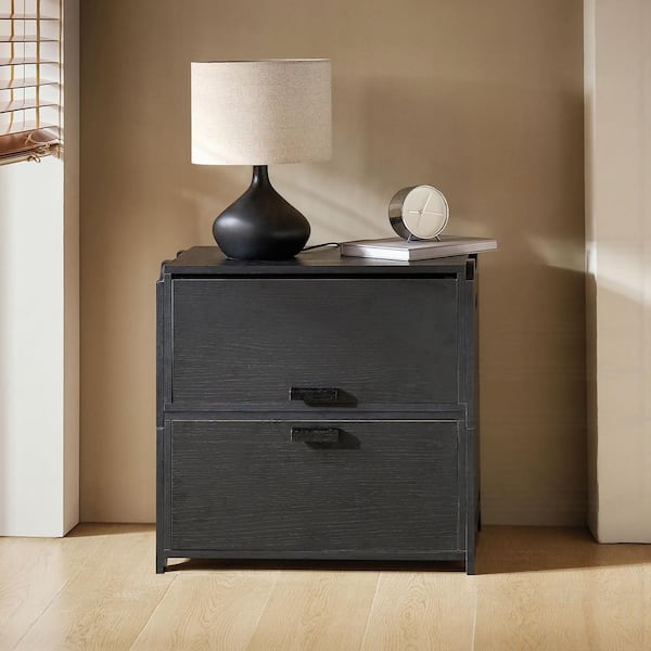 JAYDEN CREATION Jakob Black 25 in. Tall Modern 2-Drawer Flip-Top