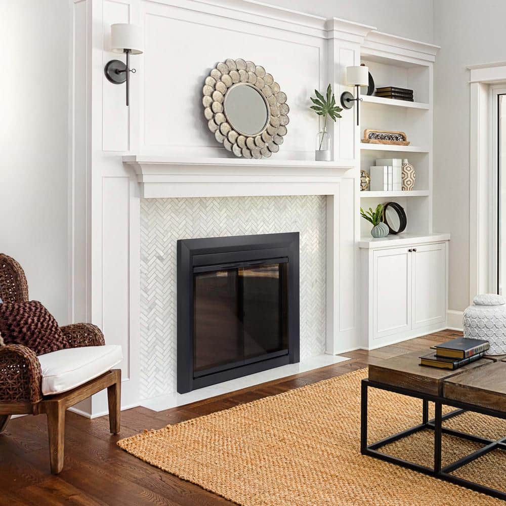 Pleasant Hearth Carlisle Large Black Cabinet Style Glass Fireplace