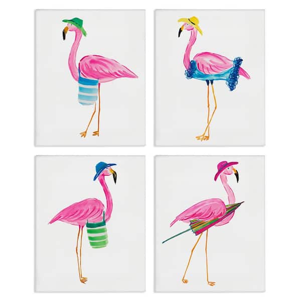 Fun Beach Flamingos by Julie DeRice 4 Pieces Unframed Coastal Graphic Art Print 20 in. x 16 in.