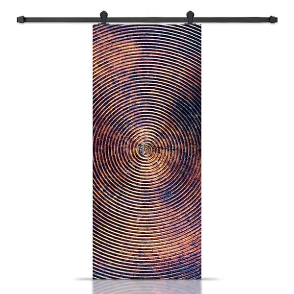 CALHOME 36 in. x 80 in. Artisan Print Series Spiral MDF Modern Interior Sliding Barn Door with Hardware Kit
