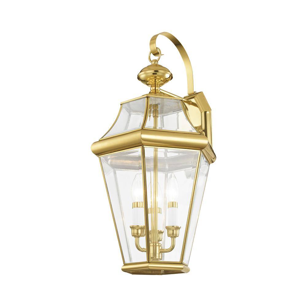 Polished Brass 3-Light Outdoor Wall Lantern with Clear Glass