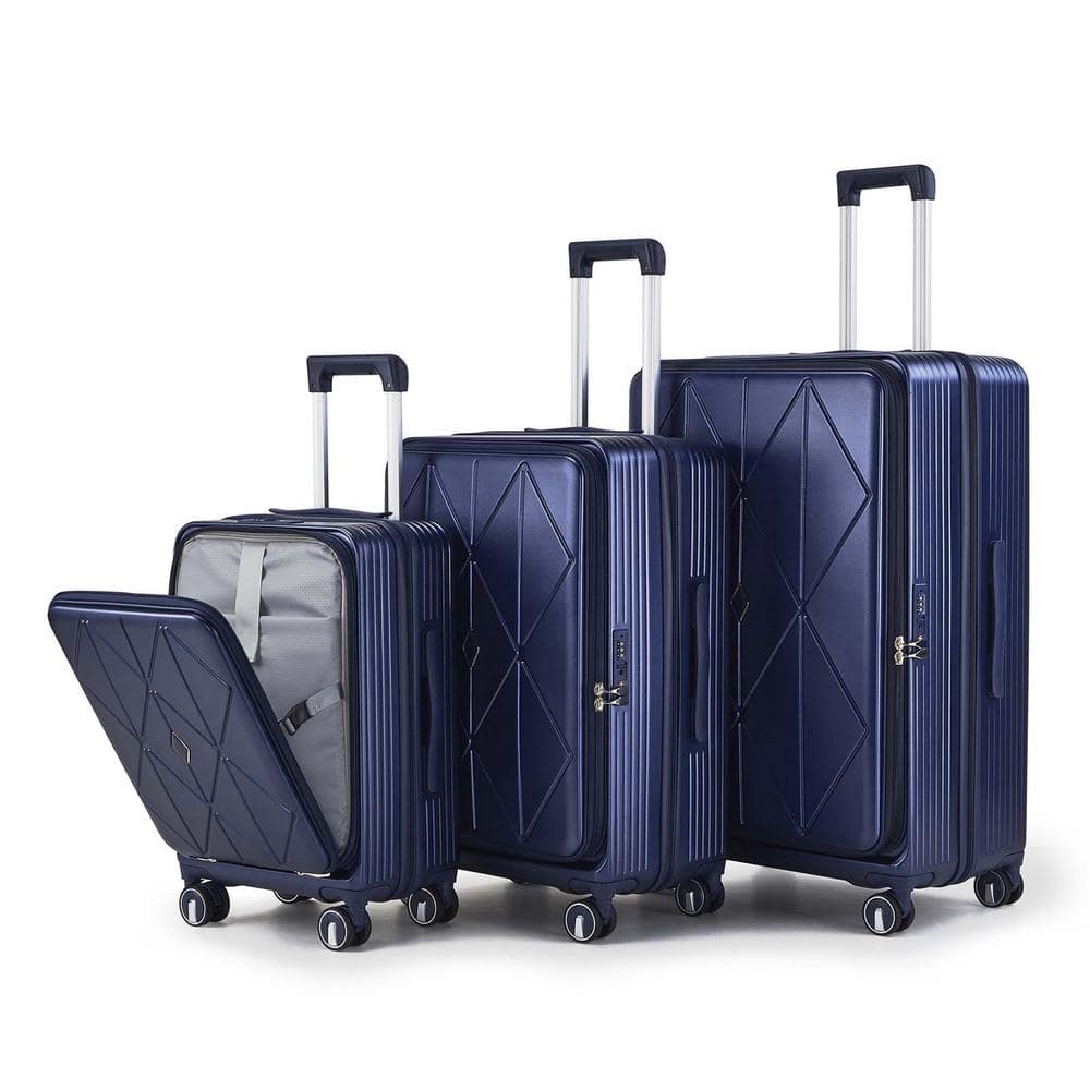 3-Piece Hardside Luggage Set in Navy Blue, Expandable Carry On Luggage, Dur