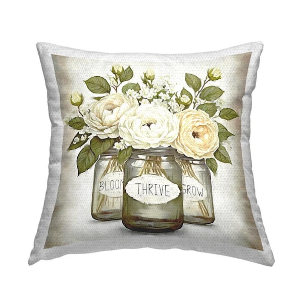 Stupell Industries Bloom Thrive Grow Flowers Green Square Outdoor Throw Pillow