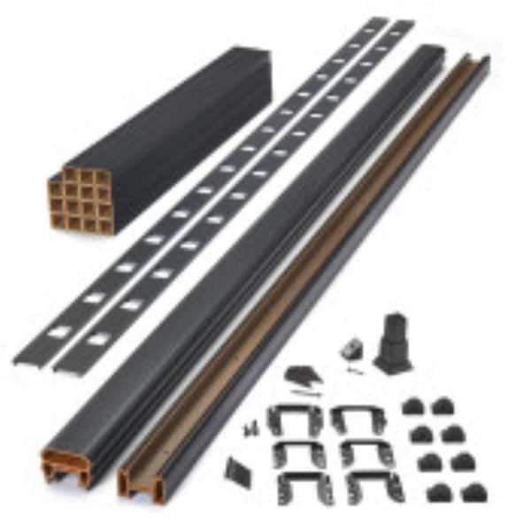 Transcend 8 ft. x 42 in. Charcoal Black Composite Stair Deck Rail Kit with Matching square composite balusters