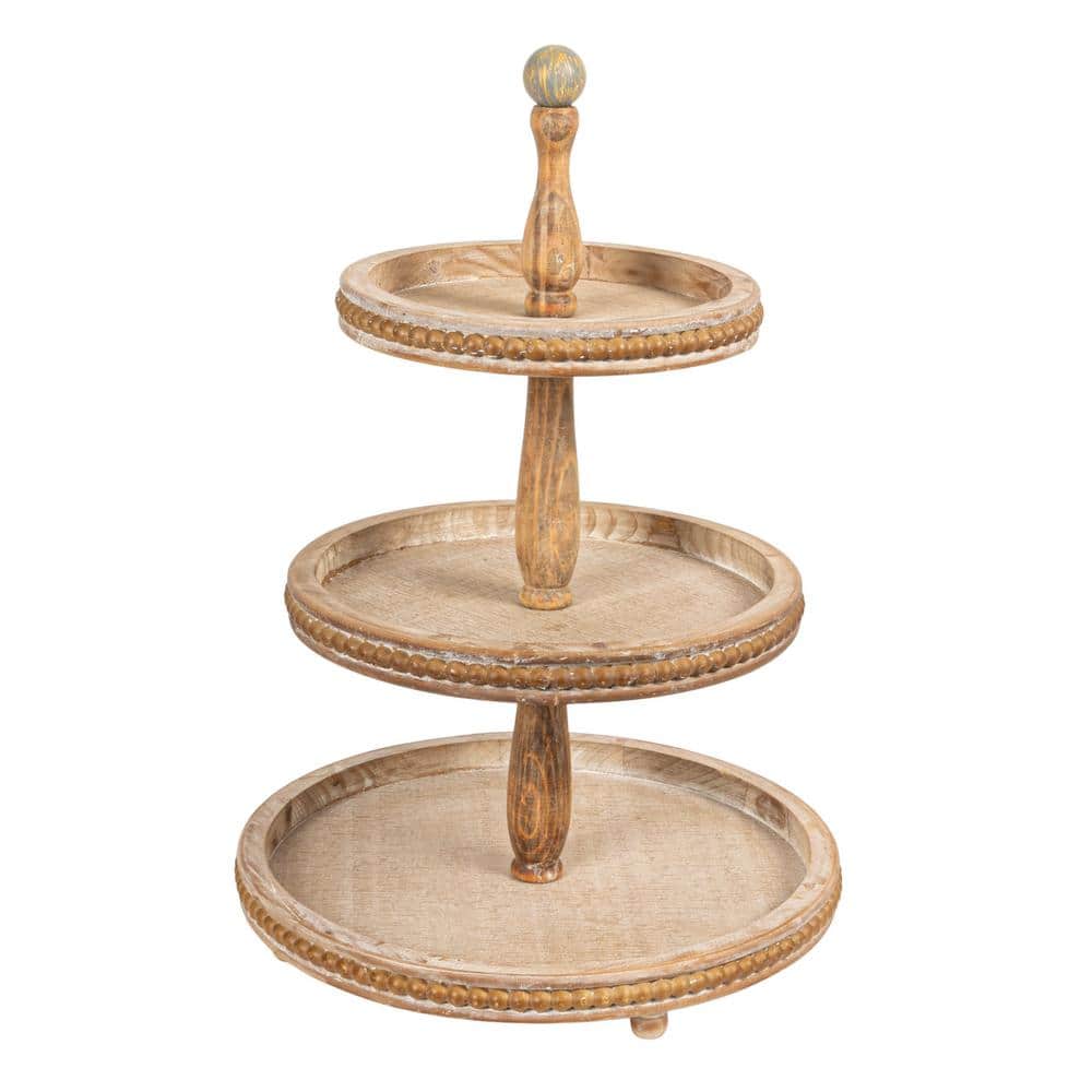 Whitewashed Woodland Round 3-Tier Decorative Tray