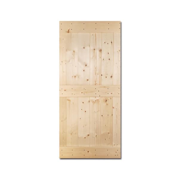CALHOME 36 in. x 84 in. Mid-Bar Series Unfinished DIY Knotty Pine Wood Interior Sliding Barn Door