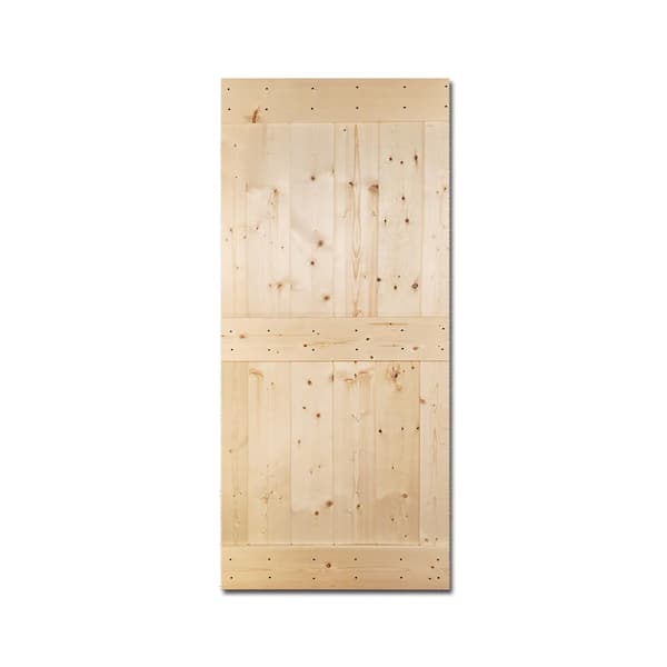 CALHOME 38 in. x 84 in. Mid-Bar Series Unfinished DIY Knotty Pine Wood Interior Sliding Barn Door