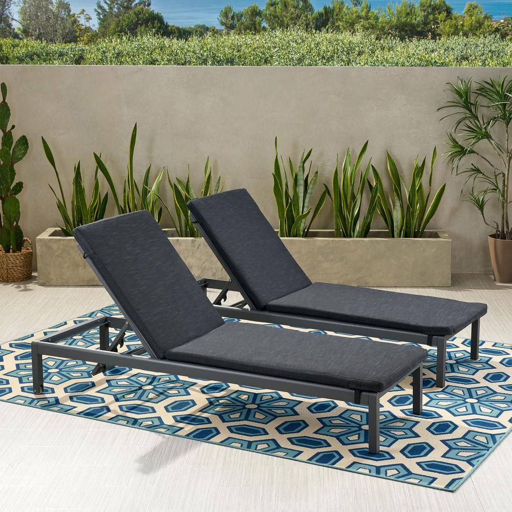 Noble House Cape Coral Dark Grey 2Piece Aluminum Outdoor Chaise Lounge
