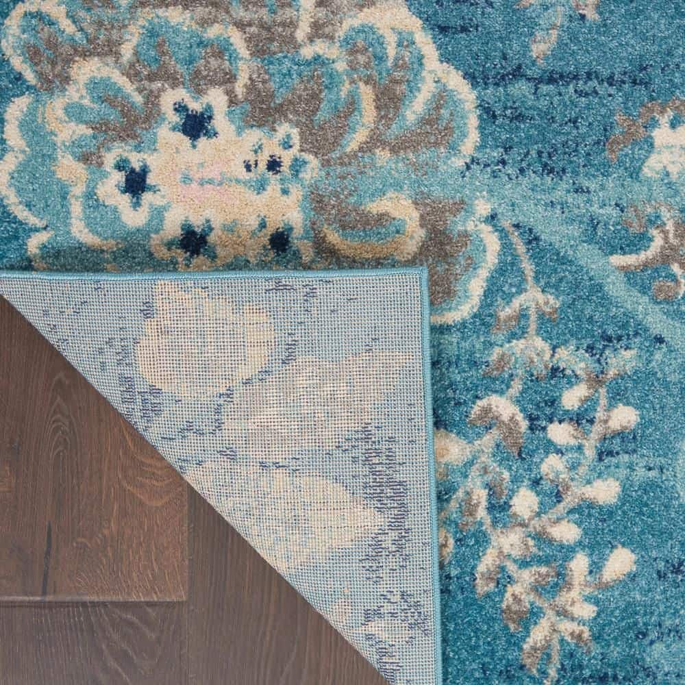 Turquoise Floral Synthetic Rectangular 5' x 7' Area Rug