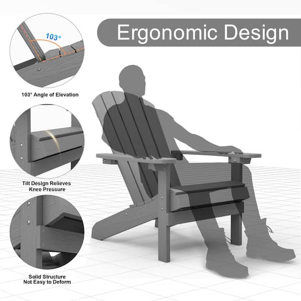 Classic Grey Plastic Outdoor Patio Adirondack Chair (Set of 4)
