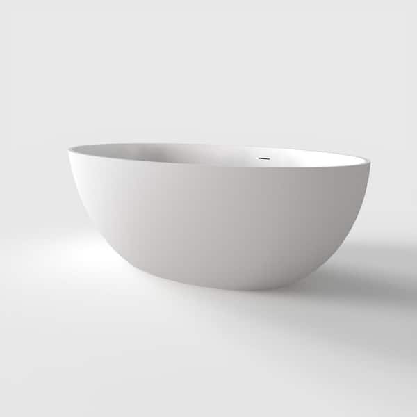 67 in. x 39 in. Stone Resin Freestanding Soaking Bathtub with Center Drain Bathtub Strip in Glossy White