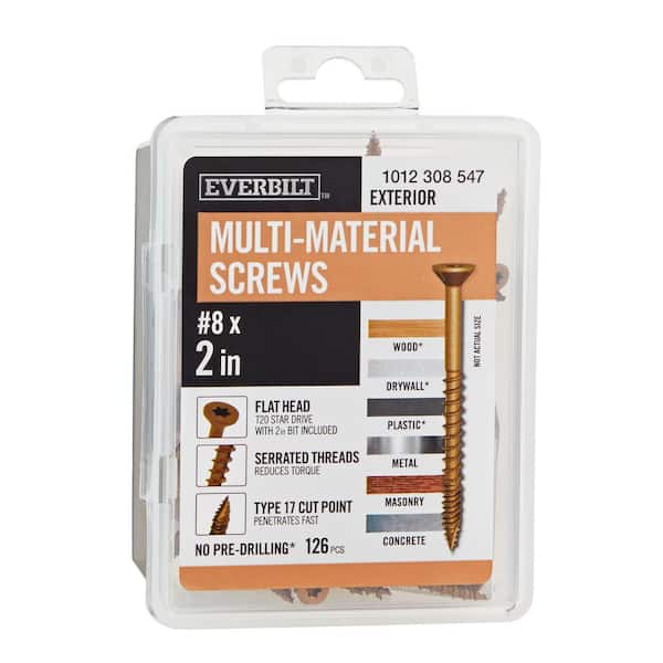 8 x 2 in. Brown 6-Lobe Torx Drive Exterior Flat Head Multi-Material Screw1 lb.-Box (126-piece)