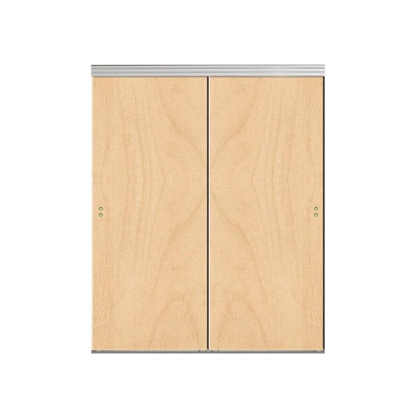 Impact Plus 72 in. x 84 in. Smooth Flush Stain Grade Maple Solid Core MDF Interior Closet Sliding Door with Chrome Trim