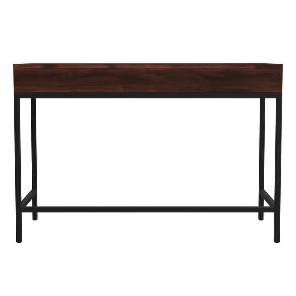 Carl 45" Black Metal Base & Walnut Finish Wood Writing Desk with Drawers