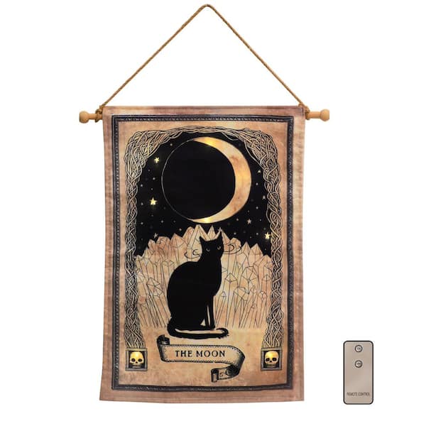 LUMABASE Battery Operated LED Lighted Wall Art 25 in. x 15 in - Black Cat and Moon