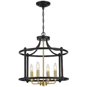 Copper 18 in. 4-Light Black/Brass Caged Farmhouse Candlestick Chandelier