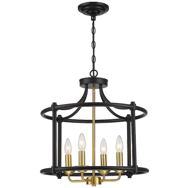 TRUE FINE Copper 18 in. 4Light Black/Brass Caged Farmhouse Candlestick
