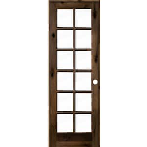 30 in. x 96 in. Rustic Knotty Alder 12-Lite Left-Hand Clear Glass Black Stain Solid Wood Single Prehung Interior Door