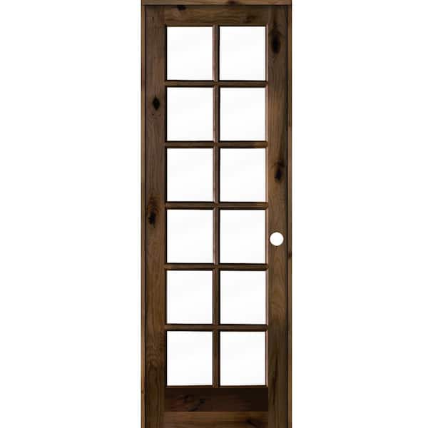 Krosswood Doors 32 in. x 96 in. Rustic Knotty Alder 12-Lite Left-Hand Clear Glass Black Stain Solid Wood Single Prehung Interior Door