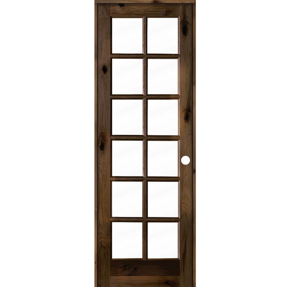 36 in. x 96 in. Rustic Knotty Alder 12-Lite Left-Hand Clear Glass Black Stain Solid Wood Single Prehung Interior Door price history on PriceWatchPro