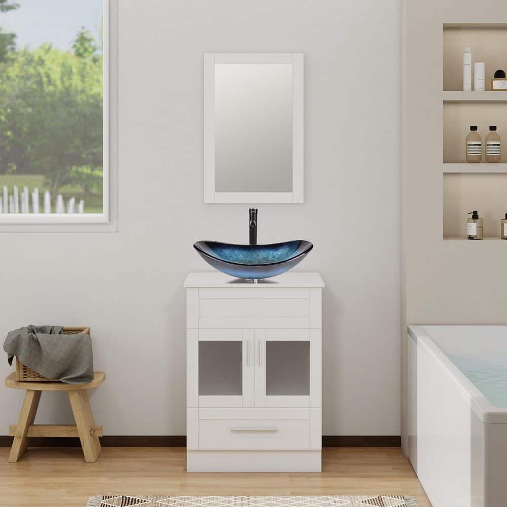 Puluomis 24 in. W x 19 in. D x 33 in. H Single Sink White Bath