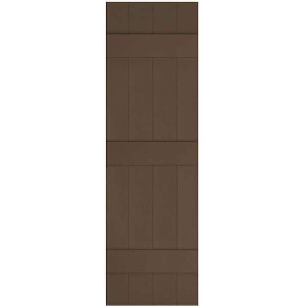 Ekena Millwork 14 in. x 71 in. Lifetime Vinyl Custom Four Board Joined Board and Batten Shutters Pair Federal Brown