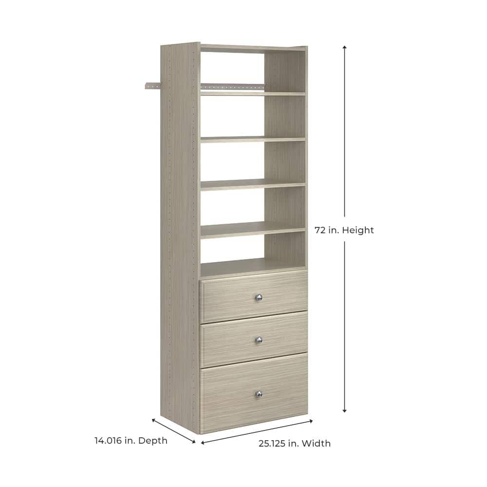 Weathered Gray Wall-Mounted Closet Organizer with Drawers and Shelves