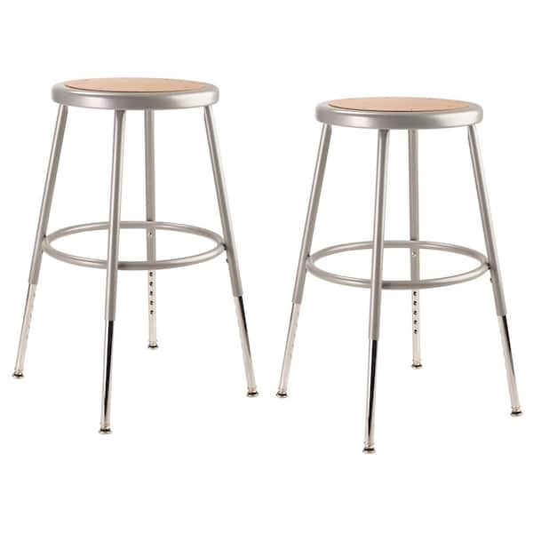 National Public Seating 19 in. - 27 in. Height Grey Adjustable Heavy-Duty Steel Stool (2-Pack)