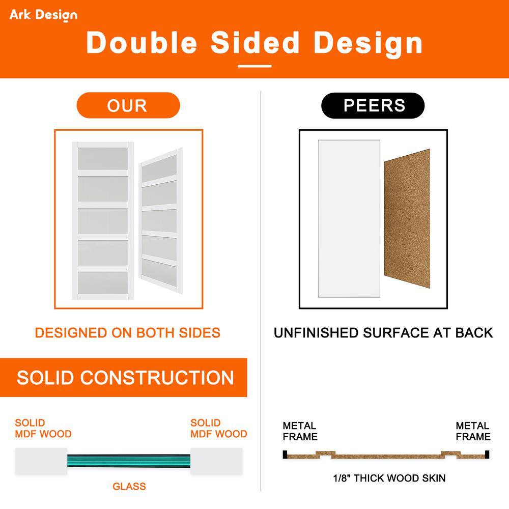 72 in. x 80 in. White MDF Sliding Door with Frosted Glass Panels