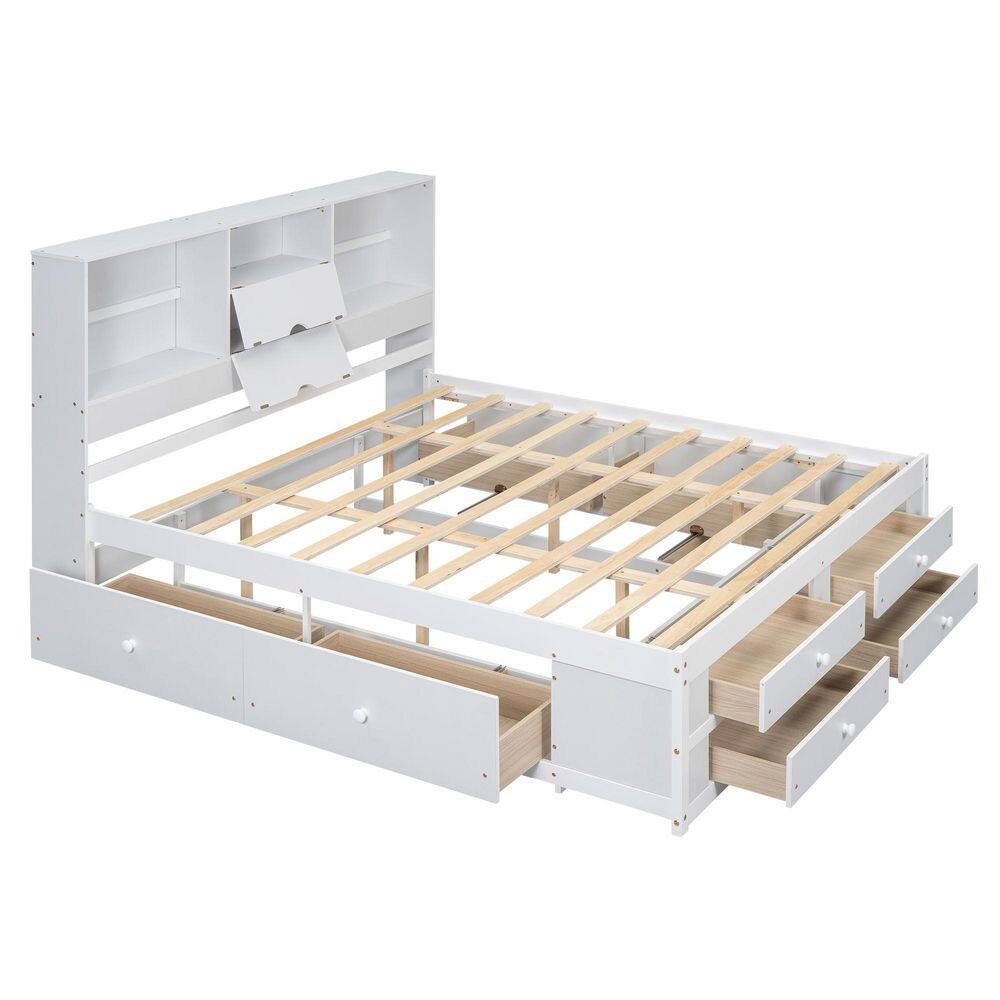Gray Wood Frame King Size Platform Bed with Storage Headboard and 8 Drawers - thumbnail 7