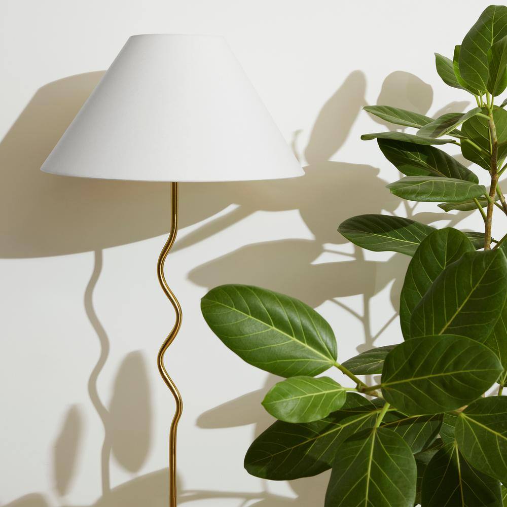 Squiggle Brass 62" Floor Lamp with Ivory Empire Shade