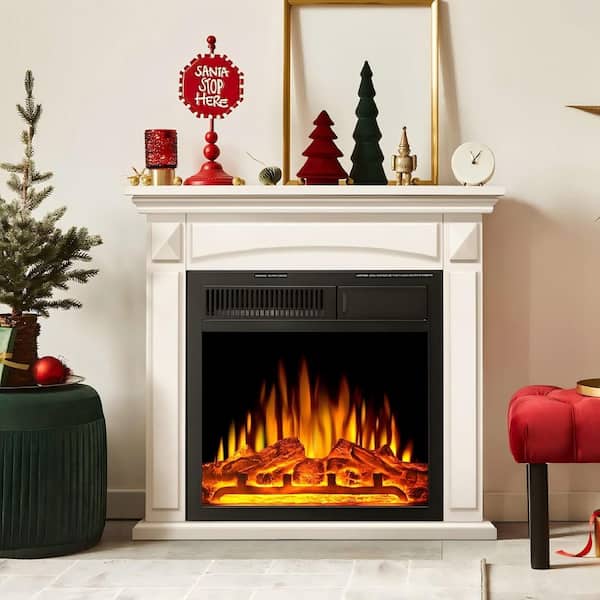 24.49 in. Freestanding Wooden Electric Fireplace in White