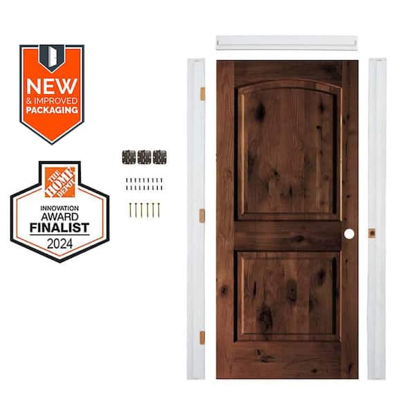 Krosswood Doors Assembly Required 36 in. x 80 in. Arch Top Hardwood Left-Hand Red Mahogany Stain Wood Interior Door Kit w/Separate Jamb