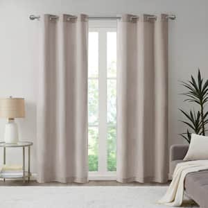 Colm Taupe Polyester 40 in. W x 84 in. L Basketweave Room Darkening Curtain (Double Panels)