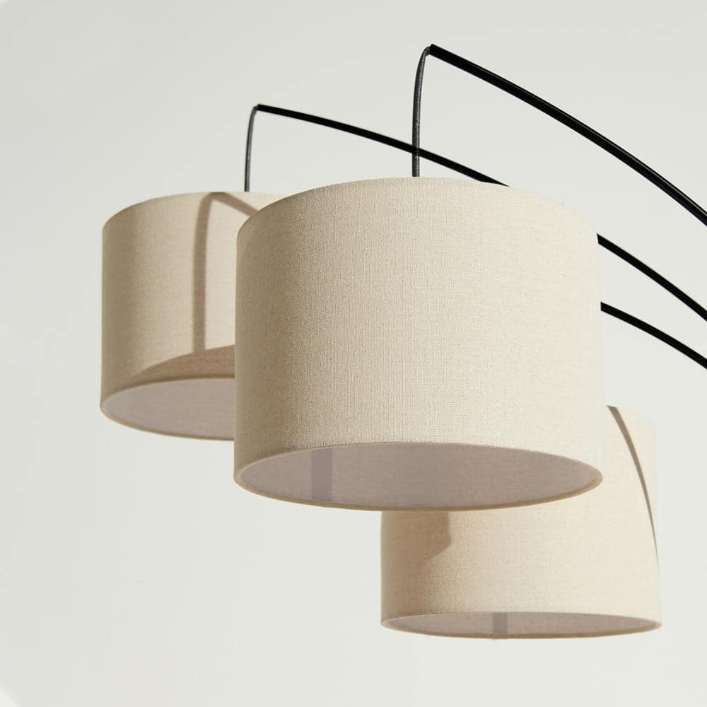 Trilage Black Adjustable 3-Light LED Floor Lamp with Fabric Shades