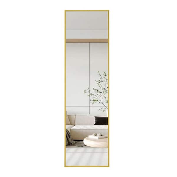 Unbranded 16 in. W x 59 in. H Rectangle Framed Floor Standing Mirror, Wall Mirror with Stand Aluminum Alloy Thin Frame Gold Mirror