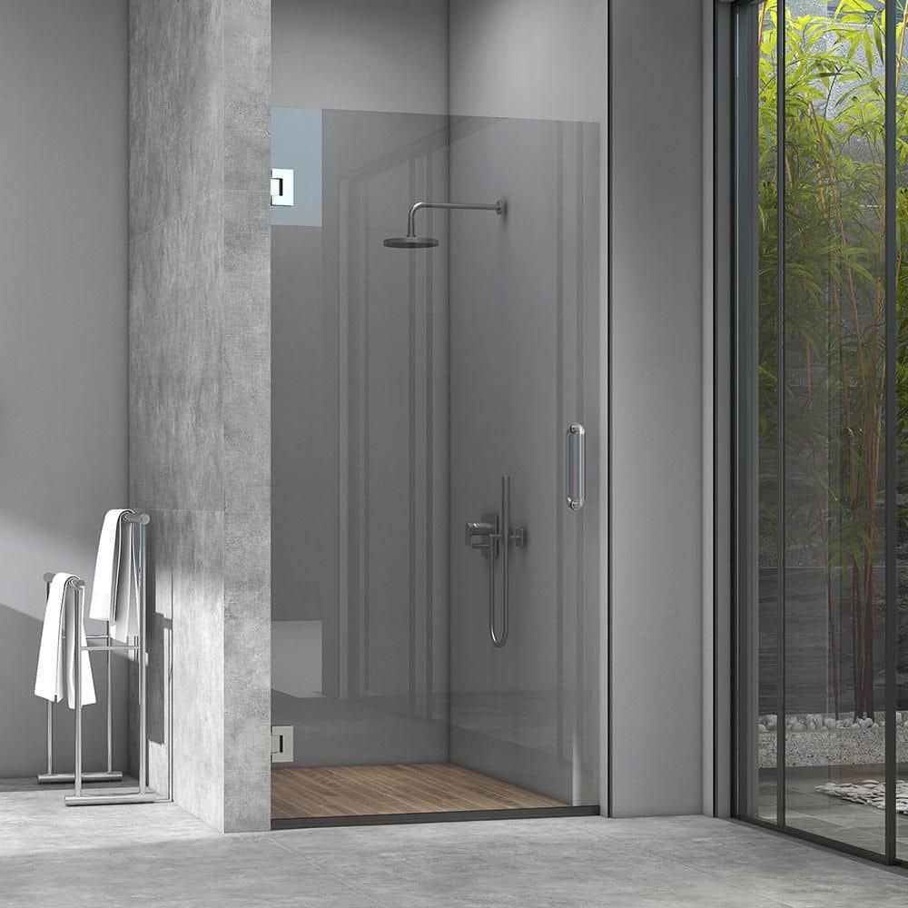 28" x 80" Frameless Clear Glass Pivot Shower Door with Chrome Finish