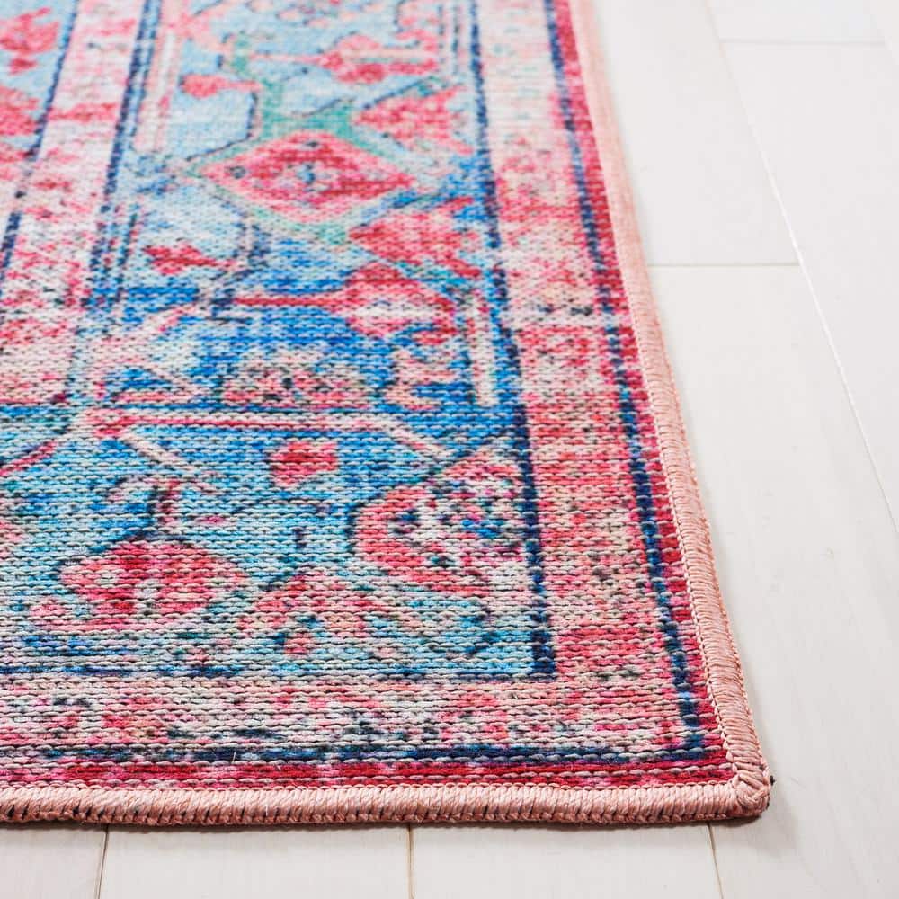 Serapi Light Blue and Red Rectangular Viscose Chenille Area Rug, 4' x 6'