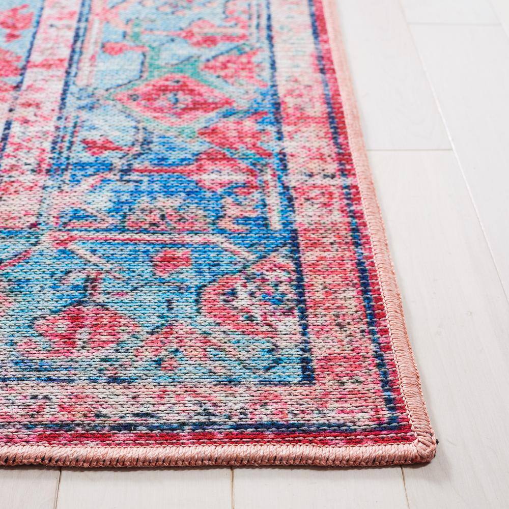 Serapi Light Blue and Red Rectangular Viscose Chenille Area Rug, 4' x 6'