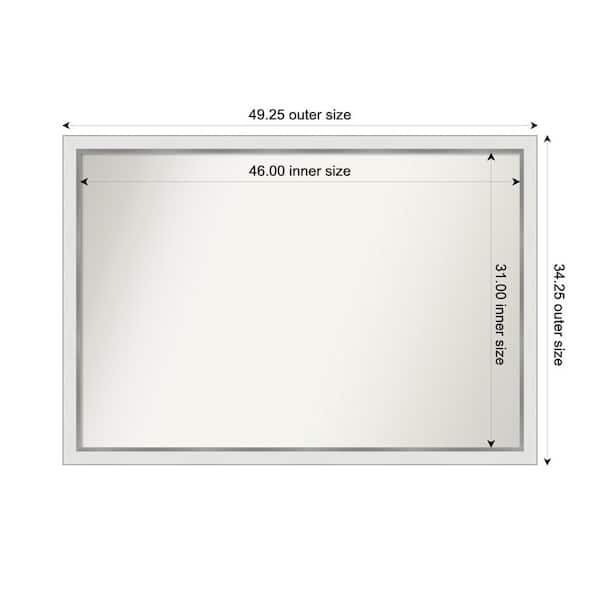 Medium Rectangle Satin White Silver Casual Mirror (34 in. H x 49 in. W)