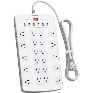 6.5 ft. Extension Cord Flat Plug, Power Strip Surge Protector with 22 Outlets & 6 USB Ports, 1050 Joules, - White