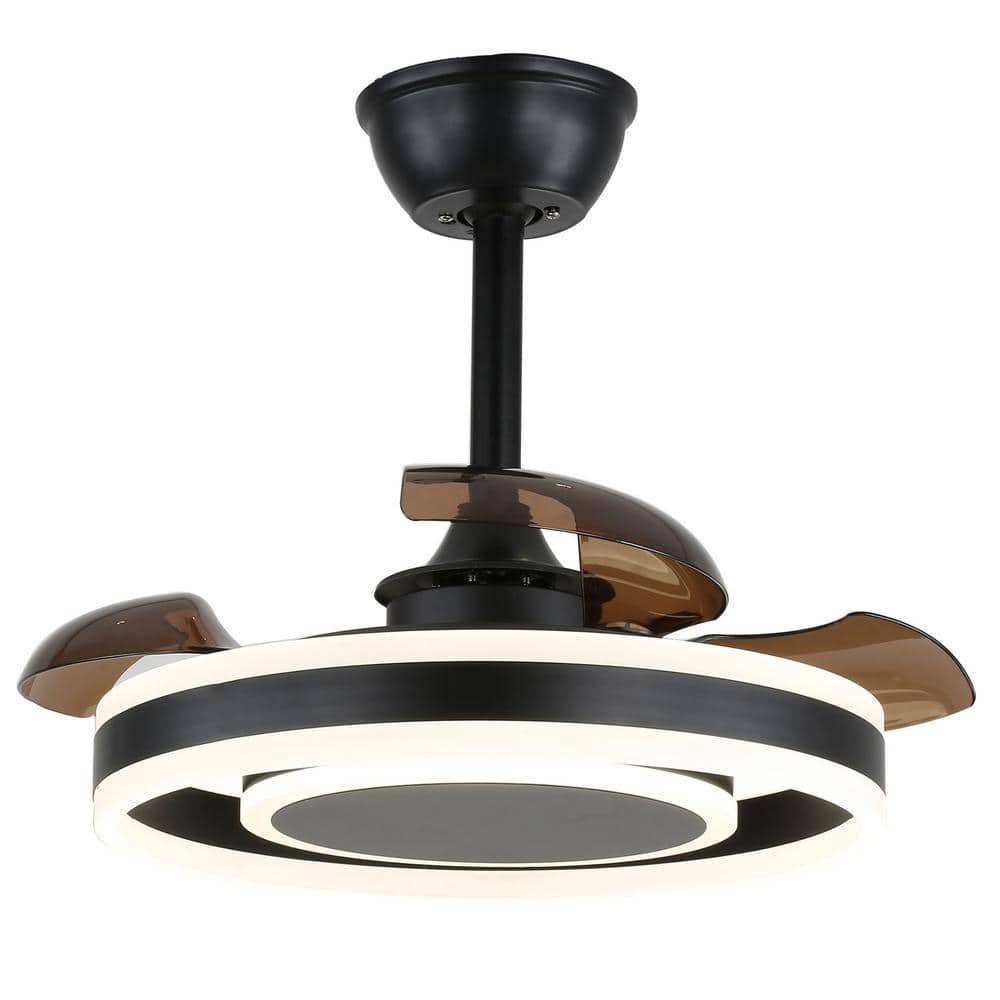 22-Inch Black Modern Ceiling Fan with Clear Blades and LED Light