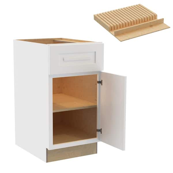 Home Decorators Collection Grayson 18 in. W x 24 in. D x 34.5 in. H Assembled Plywood Base Kitchen Cabinet in Pacific White with Knife Block RH