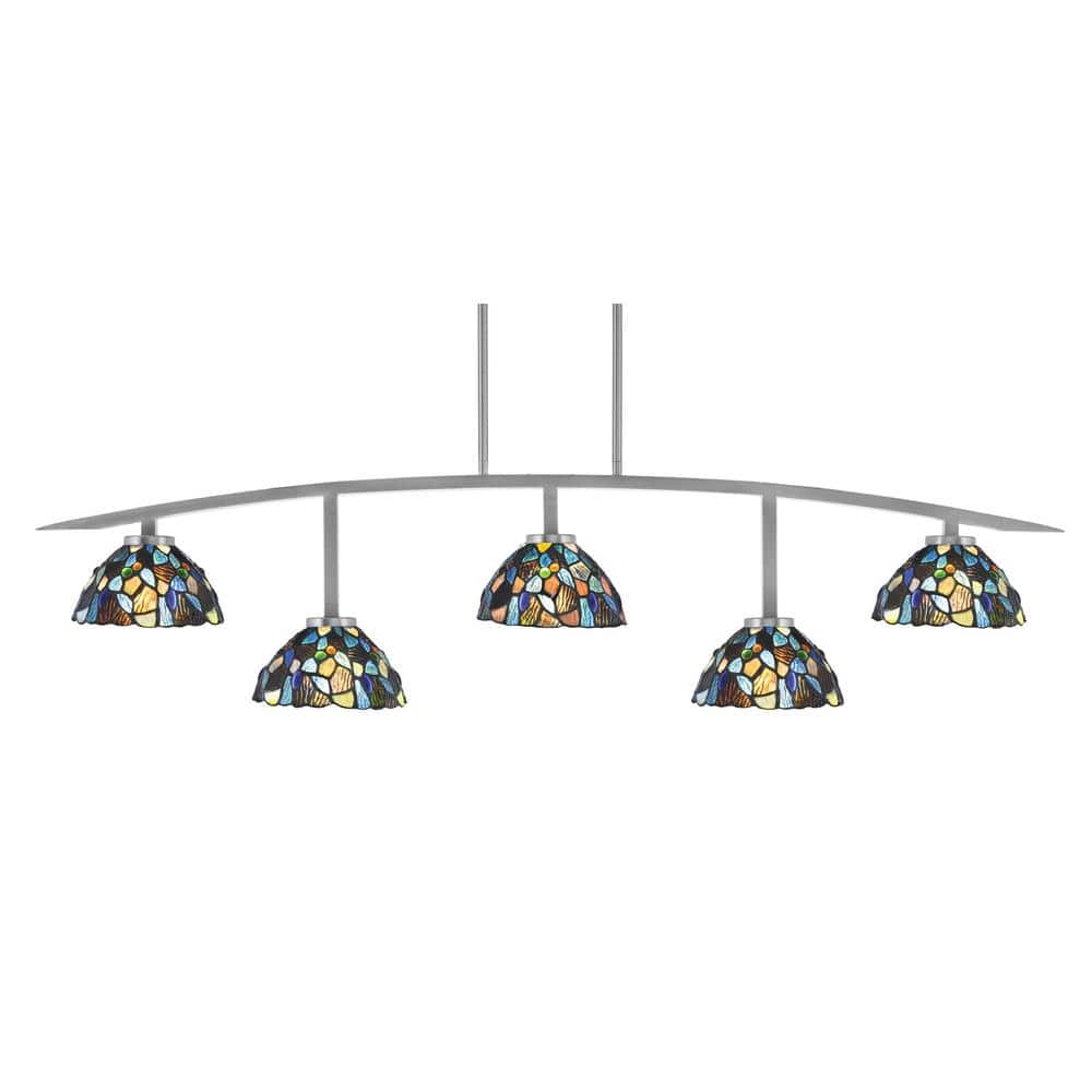 Siena 51.25 in. 5-Light Graphite Chandelier with 7 in. Blue Mosaic Art Glas