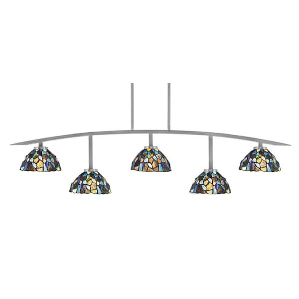 Unbranded Siena 51.25 in. 5-Light Graphite Chandelier with 7 in. Blue Mosaic Art Glass Shades, no bulbs included